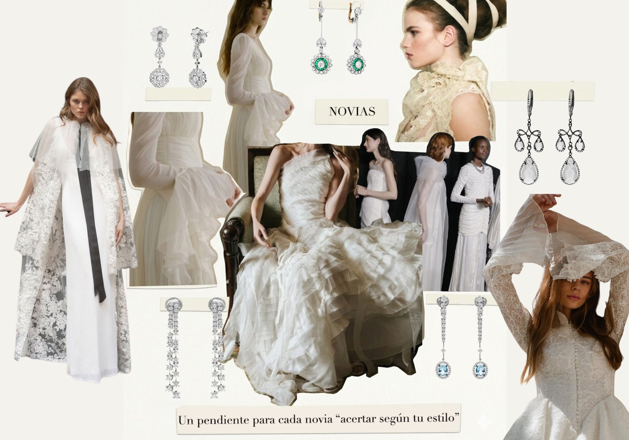 Seis Pendientes de novia para distintos estilos de novia. Por Paloma Gras.