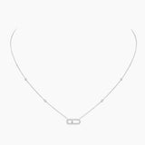 Collar Messika Move Uno Pavé en oro blanco de 18K con diamante central móvil y pavé de diamantes.