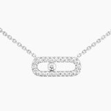 Collar Messika Move Uno Pavé en oro blanco de 18K con diamante central móvil y pavé de diamantes.