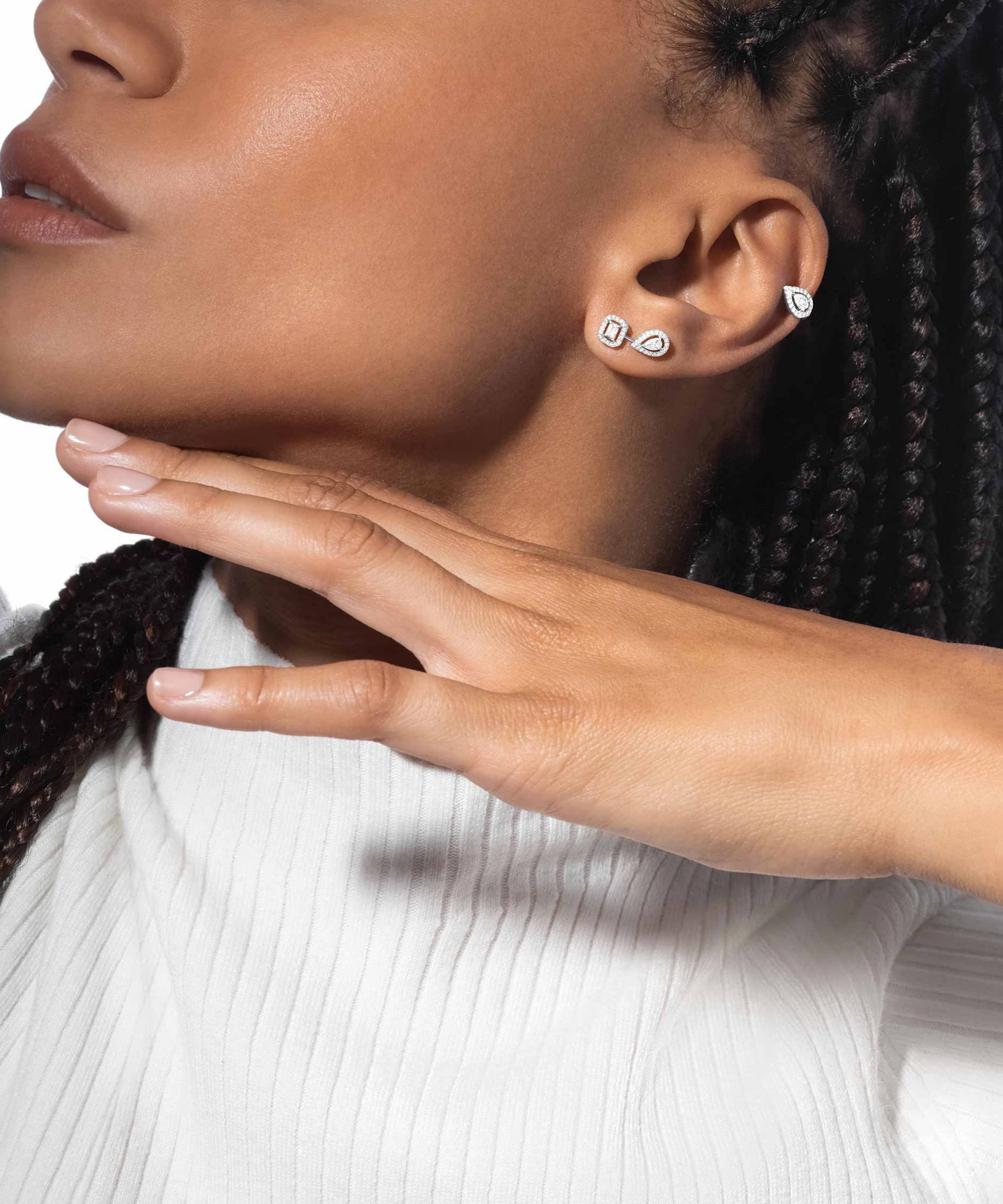 Pendientes asimétricos Messika My Twin Pequeño Oro blanco y Diamantes | 07004-WG