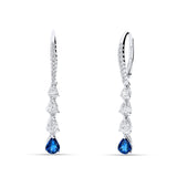 Pendientes Largos con Zafiros Talla Pera 0,75 cts y Diamantes en Oro Blanco