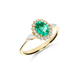 Anillo con Esmeralda Oval 0,69 cts y Diamantes de Oro Amarillo