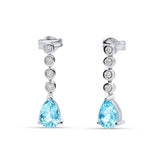 Pendientes de Colgar con Aguamarinas Talla Pera y Diamantes en Oro Blanco 18K
