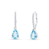 Pendientes de Colgar con Aguamarina Talla Esmeralda 1,95 cts y Diamantes en Oro Blanco 18K