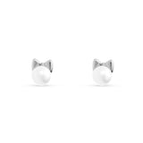 Pendientes Infantiles Perla con Lazo en Oro Blanco