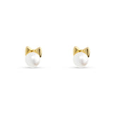 Pendientes Infantiles Perla con Lazo en Oro Amarillo