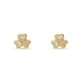 Pendientes Infantiles Tres Corazones con Nácar en Oro Amarillo