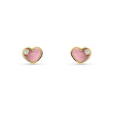 Pendientes Infantiles Corazón Rosa en Oro Amarillo