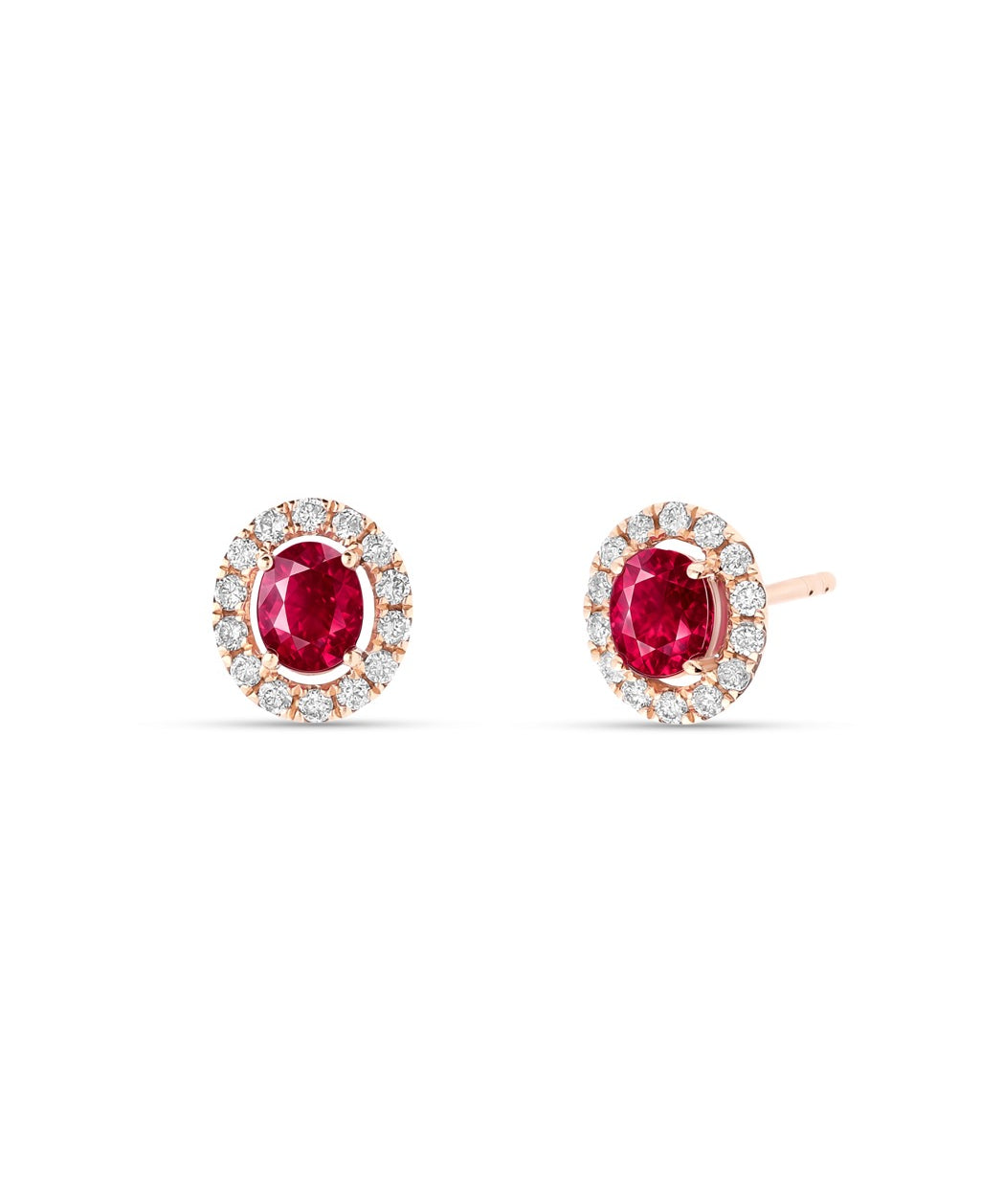 Pendientes Tipo Roseta con Rubíes 0,82 cts y Diamantes en Oro Rosa