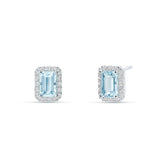 Pendientes de Colgar con Aguamarinas Talla Esmeralda 1,09 cts y Diamantes en Oro Blanco 18K