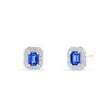 Pendientes con Zafiros Talla Esmeralda y Diamantes en Oro Blanco