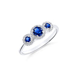 Anillo Tres Rosetas de Zafiros 0,54 cts y Diamantes en Oro Blanco