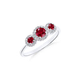 Anillo Tres Rosetas de Rubíes 0,54 cts y Diamantes en Oro Blanco