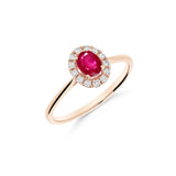 Anillo Roseta con Rubí Talla Oval y Diamantes en Oro Rosa