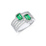 Anillo Ancho con Esmeraldas 1,24 cts y Diamantes de Oro Blanco