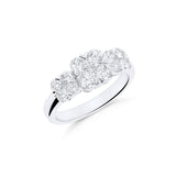 Anillo Tresillo de Rosetas con Diamantes 1,23 cts en Oro Blanco