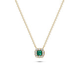 Colgante Talla Princesa de Esmeralda y Diamantes en Oro Amarillo