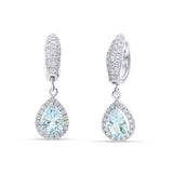 Pendientes de Colgar con Aguamarina Talla Pera 1,72 cts y Diamantes en Oro Blanco 18K