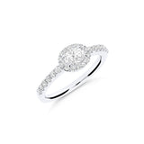 Anillo de Compromiso Diamante Oval 0,40 cts con halo de Diamantes en Oro Blanco