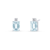 Pendientes de Botón con Aguamarinas Talla Esmeralda 1,70 cts y Diamantes en Oro Blanco 18K