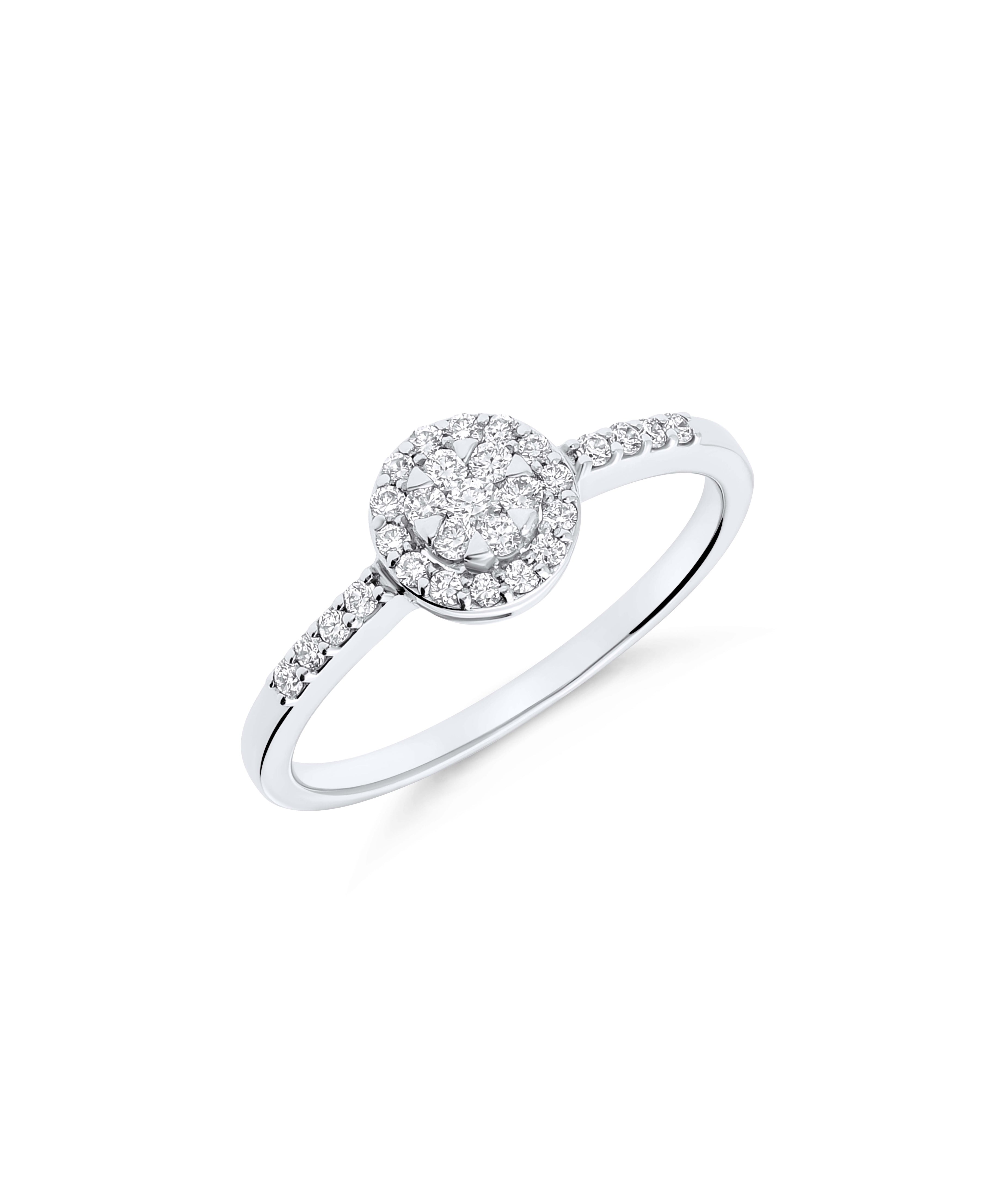 Anillo Illusion Brillante de Diamantes con Halo en Oro Blanco