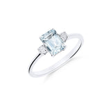 Anillo con Aguamarina Talla Esmeralda y Diamantes en Oro Blanco | 61JSO7527B-AG
