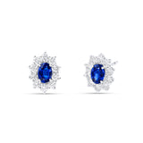 Pendientes Roseta de Zafiros 1 cts Talla Oval y Diamantes en Oro Blanco