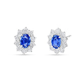 Pendientes Roseta de Zafiros 2 cts Talla Oval y Diamantes en Oro Blanco