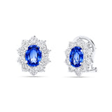 Pendientes Roseta de Zafiros 3,06 cts Talla Oval y Diamantes en Oro Blanco