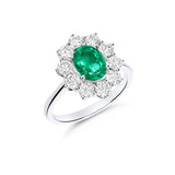 Anillo Roseta con Esmeralda Natural de 1,20 cts y Diamantes en Oro Blanco