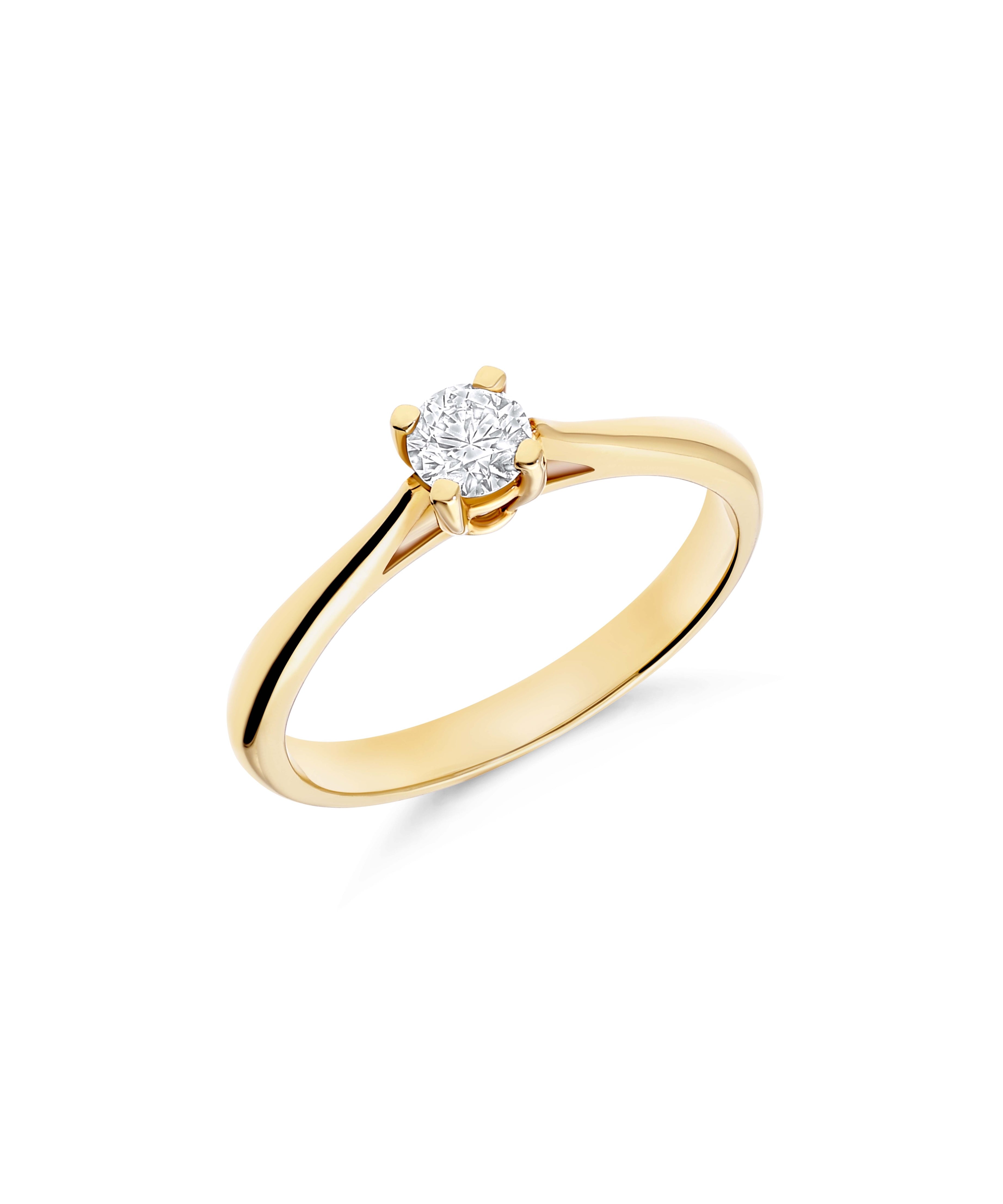 Anillo Solitario con Diamante 0.25 cts Brillante en Oro Amarillo