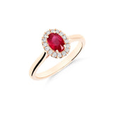 Anillo Roseta con Rubí Talla Oval y Diamantes en Oro Rosa