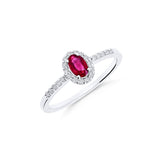 Anillo de Roseta con Rubí Oval y Diamantes en Oro Blanco | 64JSO5940B-R
