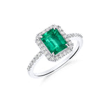 Anillo de Compromiso con Esmeralda HRD 1,29 cts y Diamantes en Oro Blanco