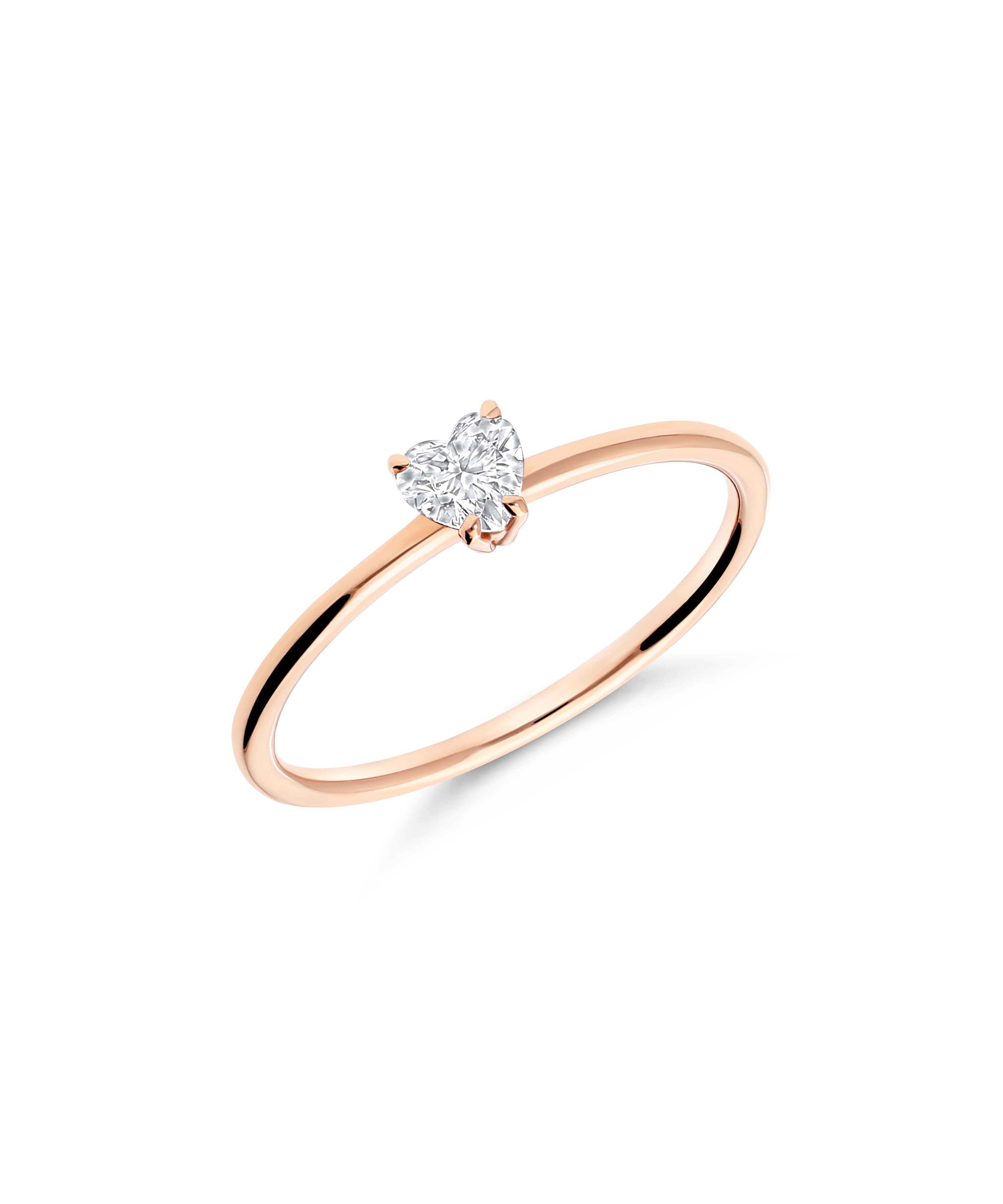 Anillo Solitario Fino con Diamante Corazón en Oro Rosa