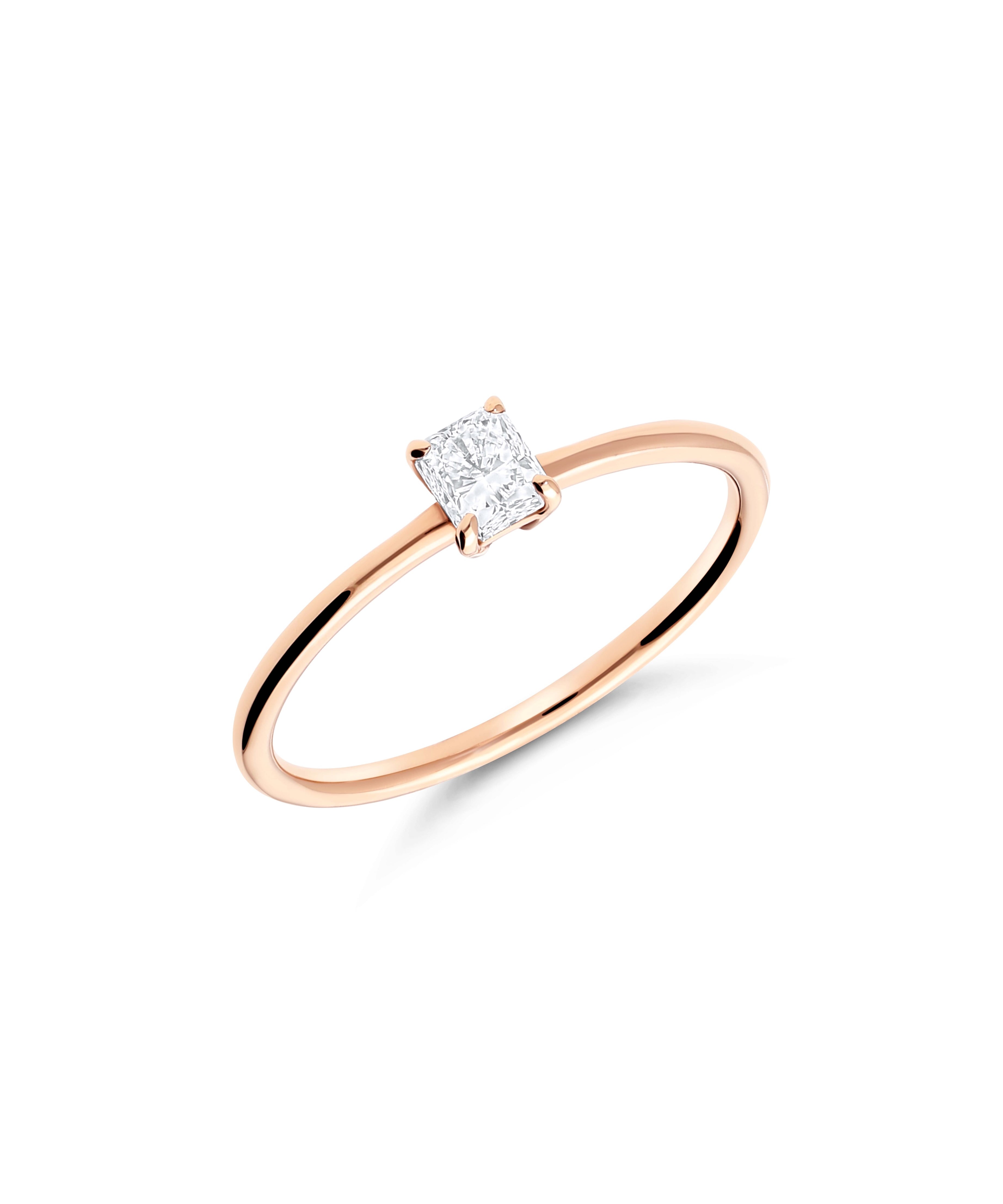 Anillo Solitario Fino con Diamante Radiant en Oro Rosa