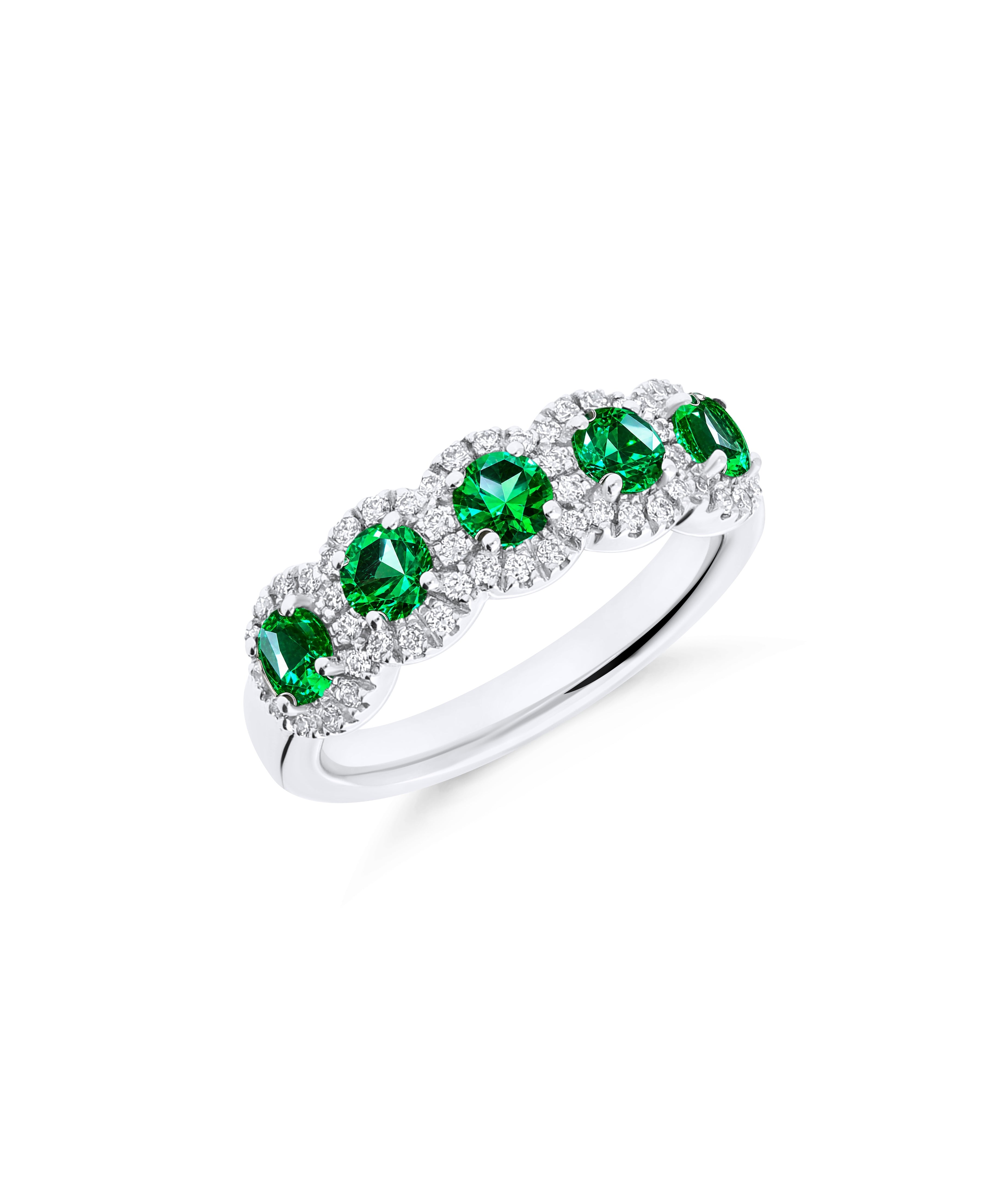Anillo Rosetas de Diamantes y Esmeraldas