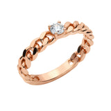 Anillo Solitario de Diamante con Cadena en Oro Rosa