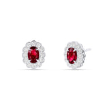 Pendientes Roseta con Rubíes Oval 1.10 cts y Diamantes en Oro Blanco