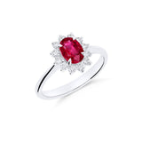 Anillo Roseta de Rubí 1,07 cts Oval y Diamantes en Oro Blanco
