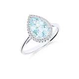 Anillo con Aguamarina Talla Pera 1,56 cts y Diamantes en Oro Blanco