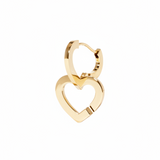 Pendiente Individual Aro Doble Corazón Oro Amarillo