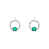 Pendientes Botón de Oro Blanco con Esmeralda y Diamantes