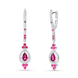 Pendientes Largos Rubíes 1,42 cts y Diamantes 0,50 cts en Oro Blanco