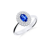 Anillo Roseta con Zafiro Talla Oval 0,70 cts y Diamantes en Oro Blanco