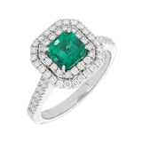 Anillo de Esmeralda 1,12 cts con Halo de Diamantes 0,56 cts
