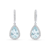 Pendientes Roseta con Aguamarinas Talla Oval 4,79 cts y Diamantes en Oro Blanco 18K