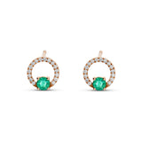 Pendientes Botón de Oro Rosa con Esmeralda y Diamantes