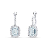 Pendientes Roseta con Aguamarinas Talla Esmeralda 2,98 cts y Diamantes en Oro Blanco 18K