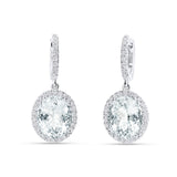 Pendientes Largos con Aguamarinas Talla Pera 6,60 cts y Diamantes en Oro Blanco 18K